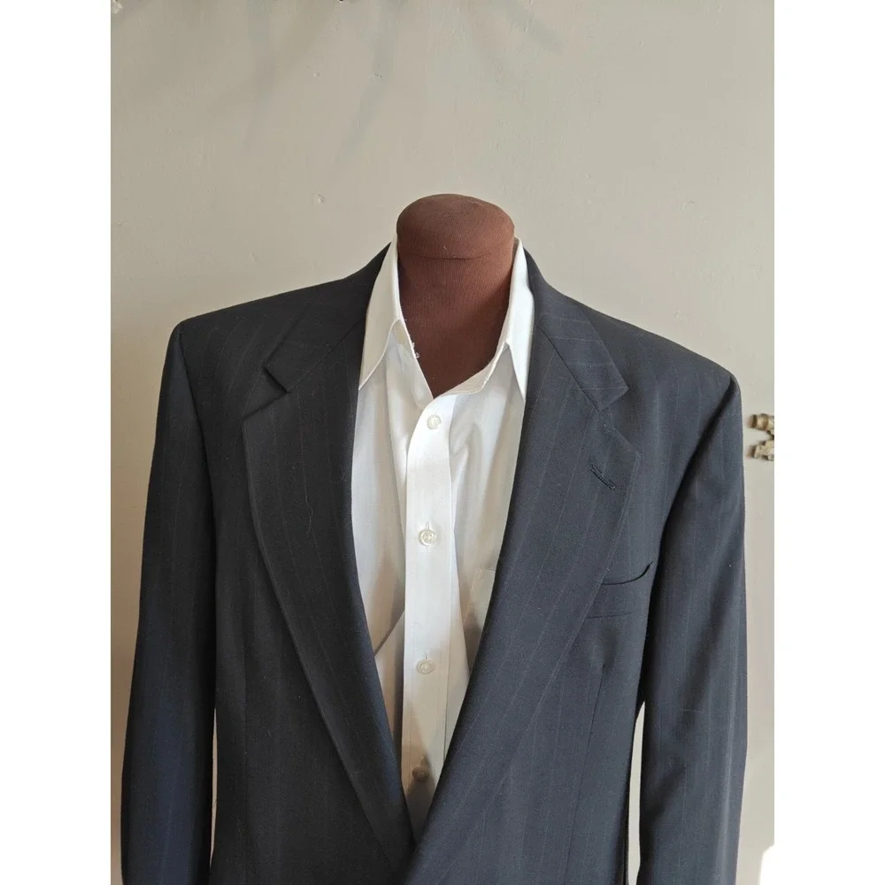 Hart Schaffner Marx Mens 42R Wool Sports Coat Dark Blue Pinstripe Made in USA